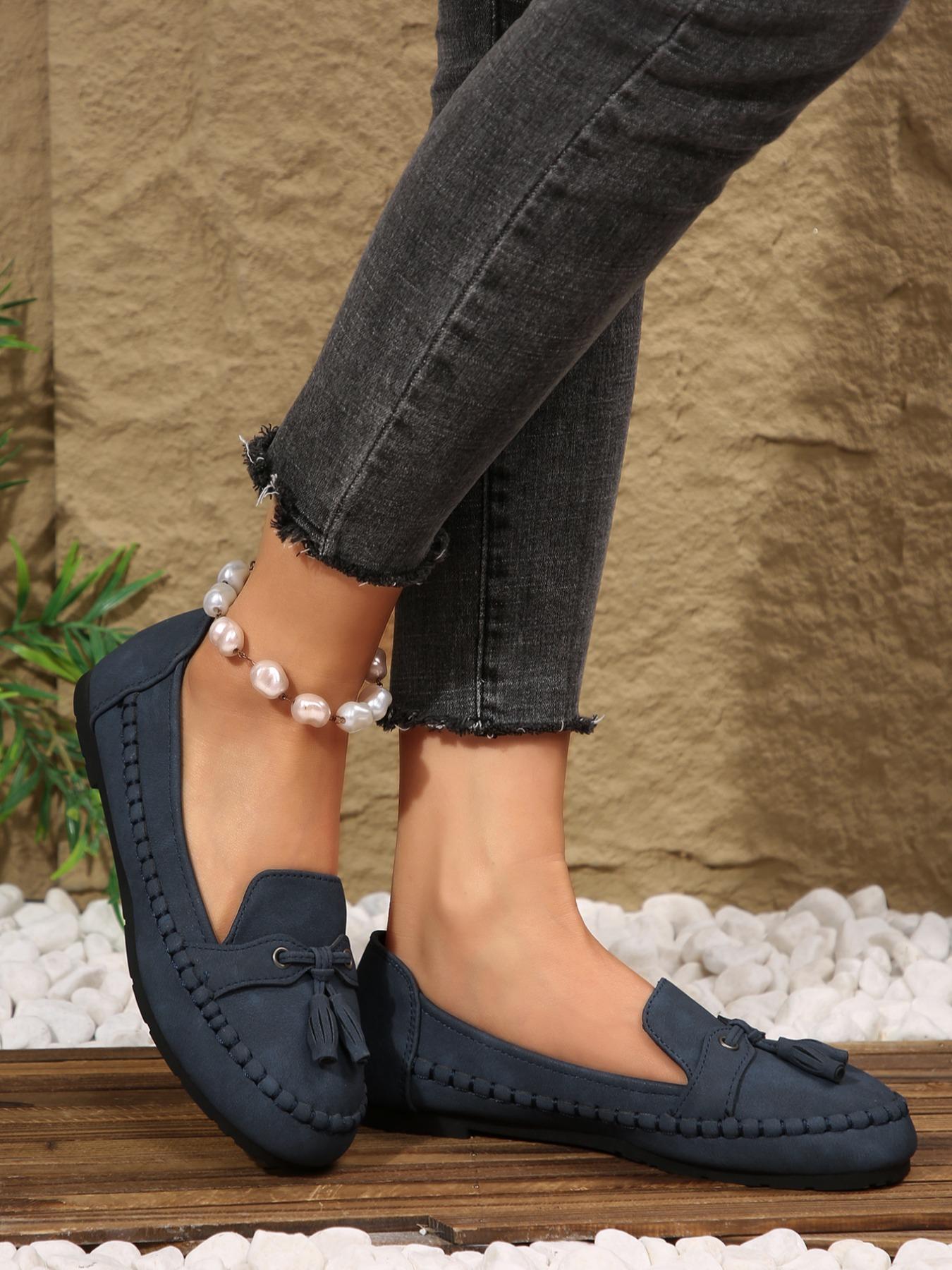 New Large Size Women's Casual Retro Slip-on PU Leather Loafers, Round Toe Flats for All Seasons, Comfortable Fashion Shoes for Daily Wear