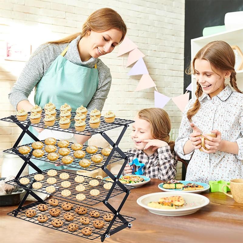4 Tier Collapsible Cooling Rack - 3 Setting Design, Adjustable ＆ Stackable Baking Rack, 5 Modes Cooling Racks for Cooking and Baking, Roasting ＆ Grilling Gifts for Picnic Party Baking Tools, Baking Supplies