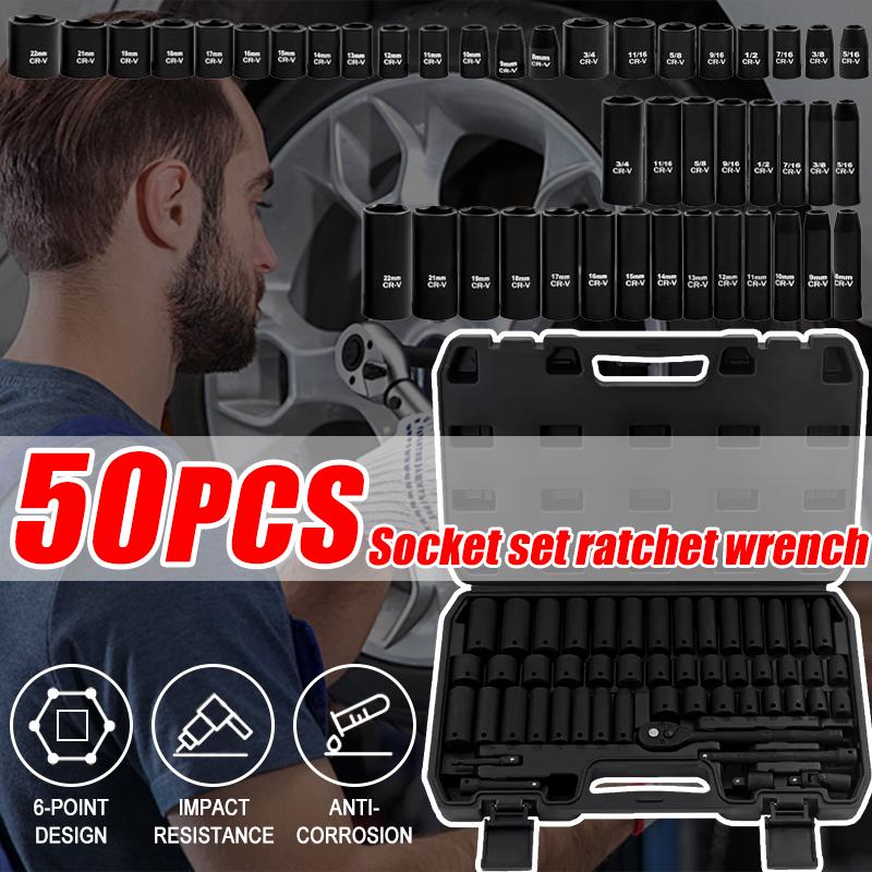 ImpactWrench 3/8" Drive Impact Socket Set 50/35 Pieces SAE & Metric CR-V Steel High Torque 6 Point Universal Joint Power Drill Adapter with Storage Case Tool Box ImpactWrench 3/8" Drive Impact Socket Set 50/35 Pieces SAE & Metric CR-V Steel High Torque 6 Point Universal Joint Power Drill Adapter with Storage Case Tool Box