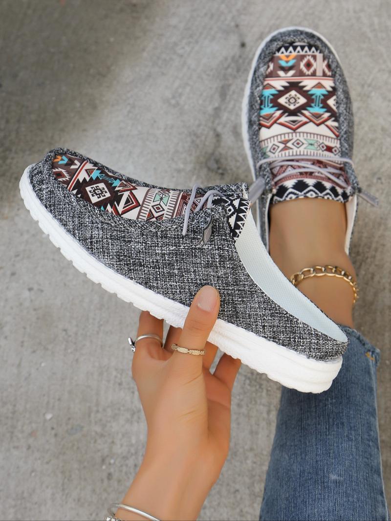 Women's Ethnic Pattern Slip on Low Top Sneakers Trainer, Casual Comfortable Lightweight Slip on Shoes, All-match Commuter Shoes for Work & Daily Wear