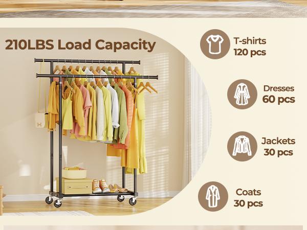 HYSEYY Rolling Clothes Rack with Wheels, Metal Garment Rack Double Rods Movable Garment Shelf ,for Hanging Clothes,Multi-functional,  Mobile Space Saving Garment Organizer  Freestanding