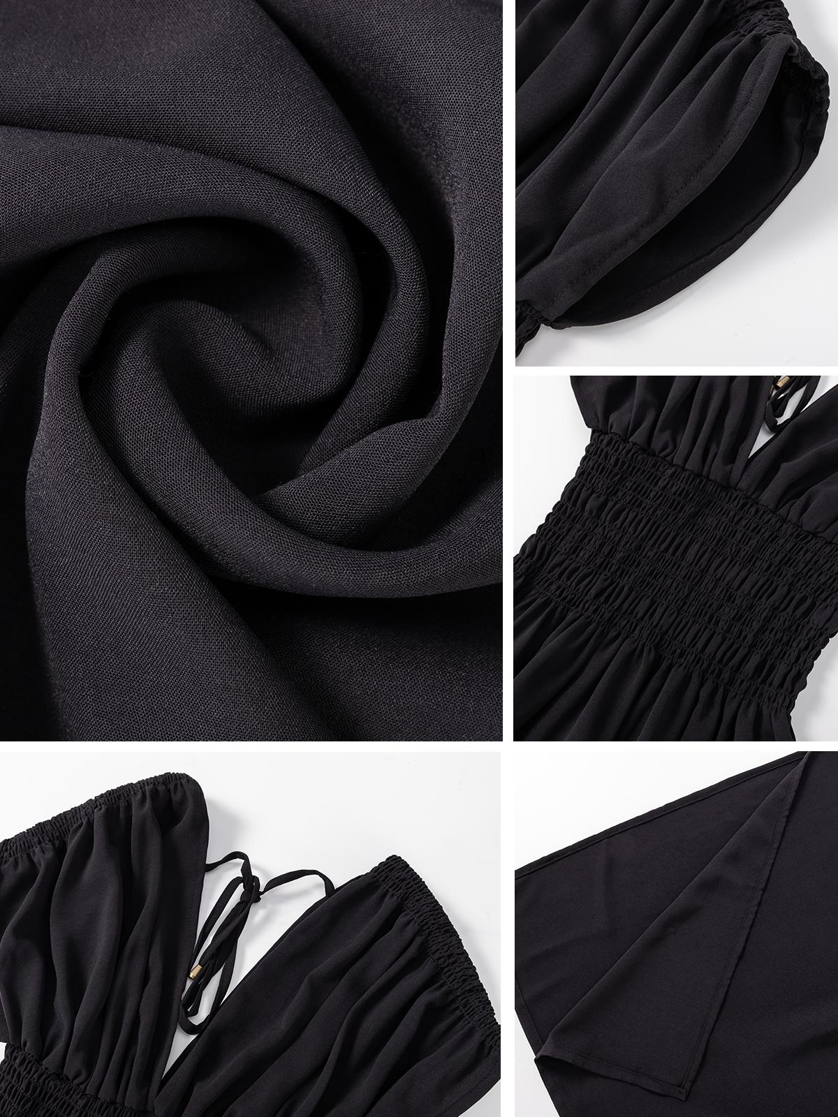 MIDIROSS Comfy V-Neck Maxi Dress in Elegant Black for Daily Wear, Vacations & Weddings - Chic Polyester Casual Dress with Shortsleeve Fit