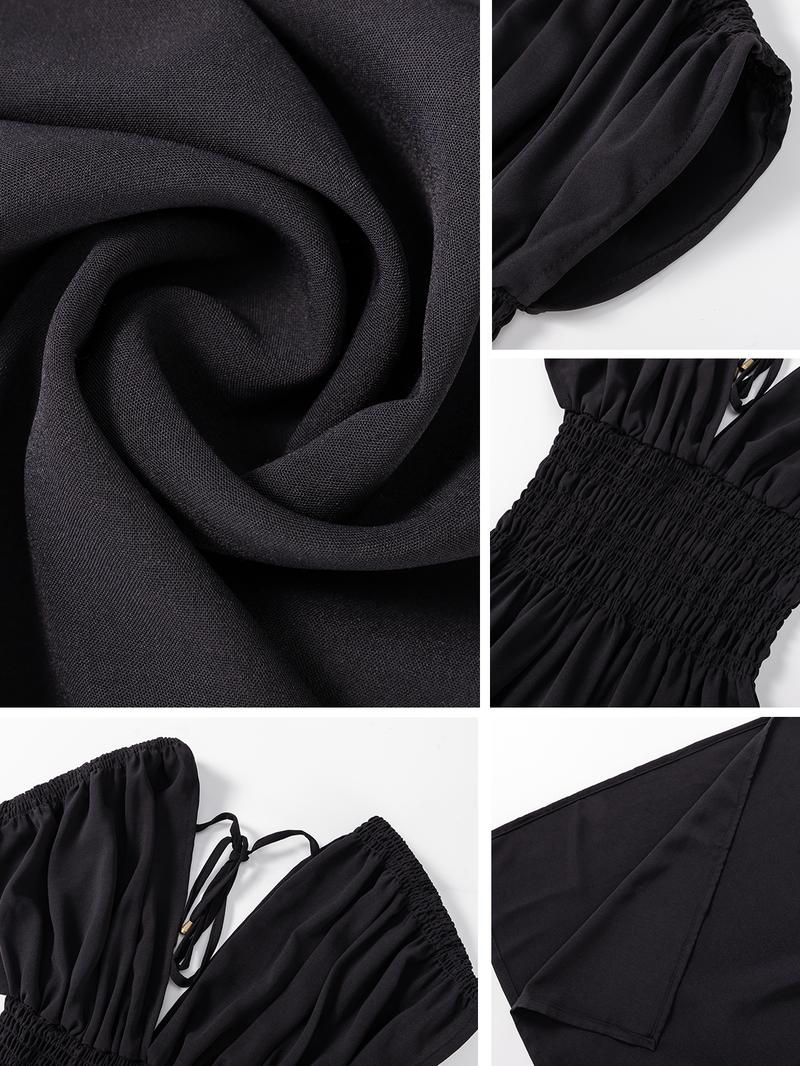 MIDIROSS Comfy V-Neck Maxi Dress in Elegant Black for Daily Wear, Vacations & Weddings - Chic Polyester Casual Dress with Shortsleeve Fit