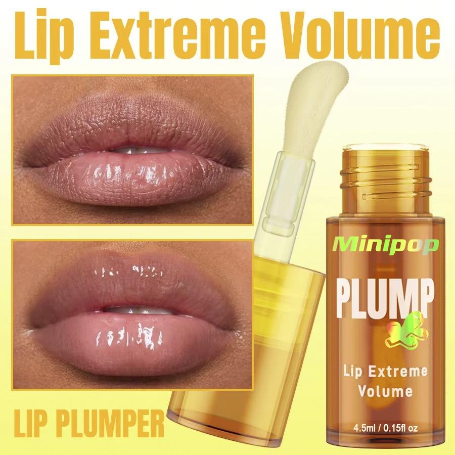 LIP PLUMP Transparent Plumping Lip Oil Lip Treatment - Extreme Lip Plumper Lip Volumizer Infused with Ginger & Chili for a Natural Tingle, Provides Deep Moisturizing & a Non-Sticky Glossy Finish