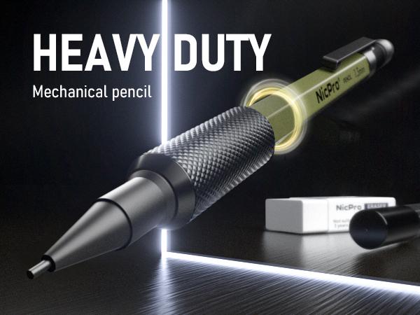 Nicpro 3 Pack 1.3 mm Mechanical Pencil Set with 36 Lead Refill, 3 Eraser - Weatherproof Metal MP2000 Heavy Duty Carpenter Pencil for Outdoor Marking Drafting Drawing Woodworking, Office Stationery Supplies