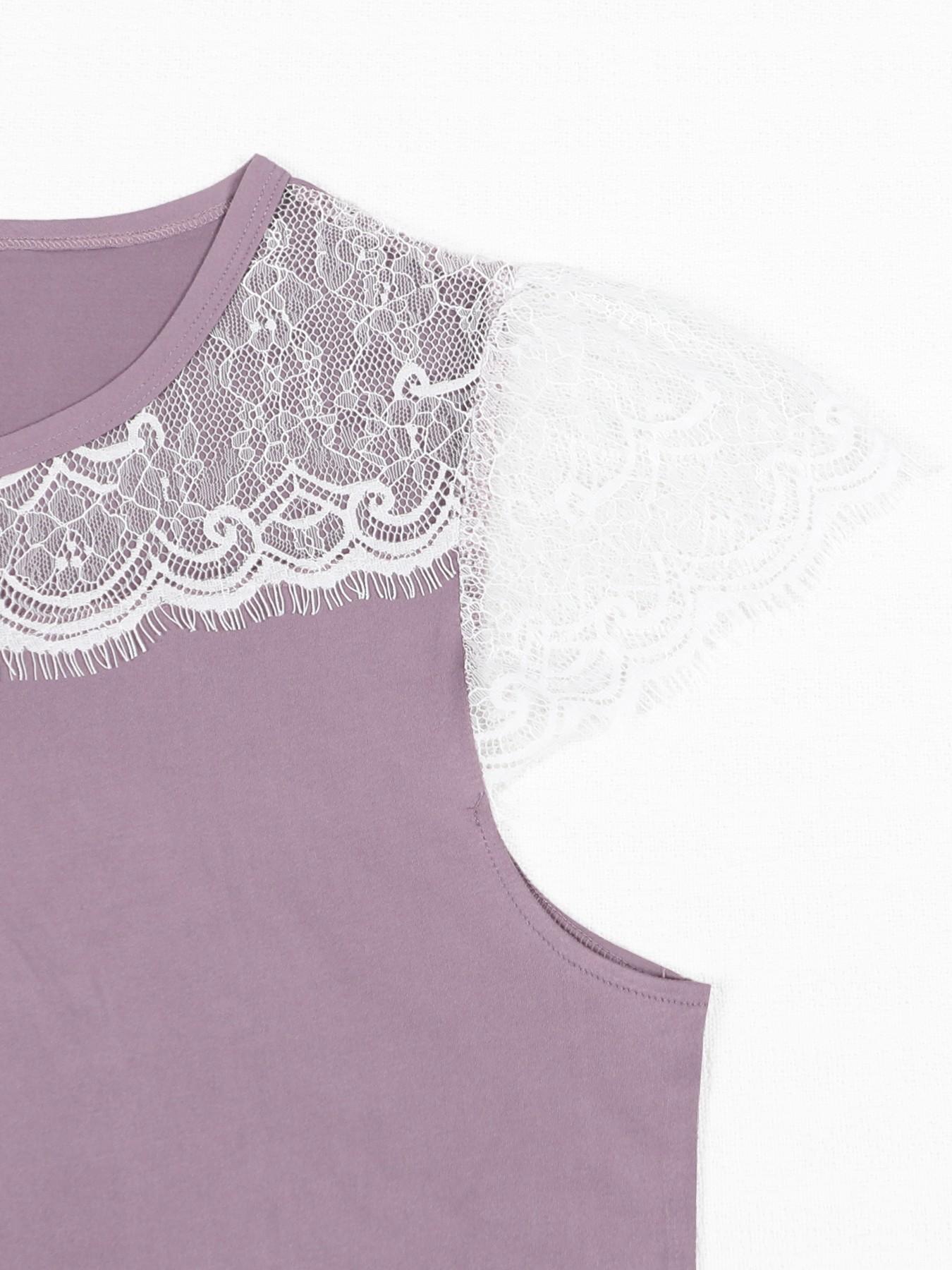 Summer & Spring Limited Edition Women's Sleep Dress, Round Neck Lace Trim Solid Color Elegant Comfortable Wear-Home Dress