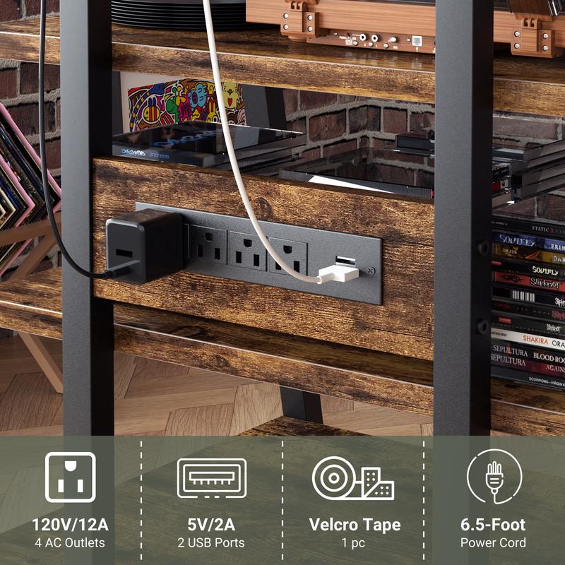 AV Media Stand with Outlets, Vinyl record player stand, Stereo Audio ...