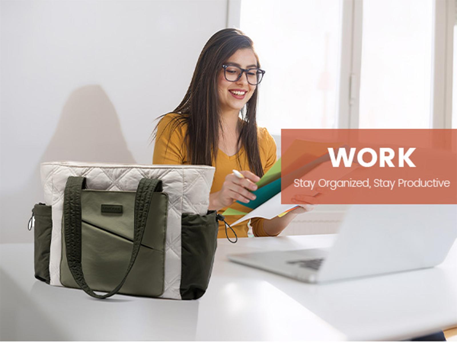 LOVEVOOK Laptop Tote Bag for Women, Large Quilted Puffer Tote bag with Four Cup Holders, Work and Travel Shoulder Bag, Lightweight Puffy bag, Nurse Handbag SpringStatements