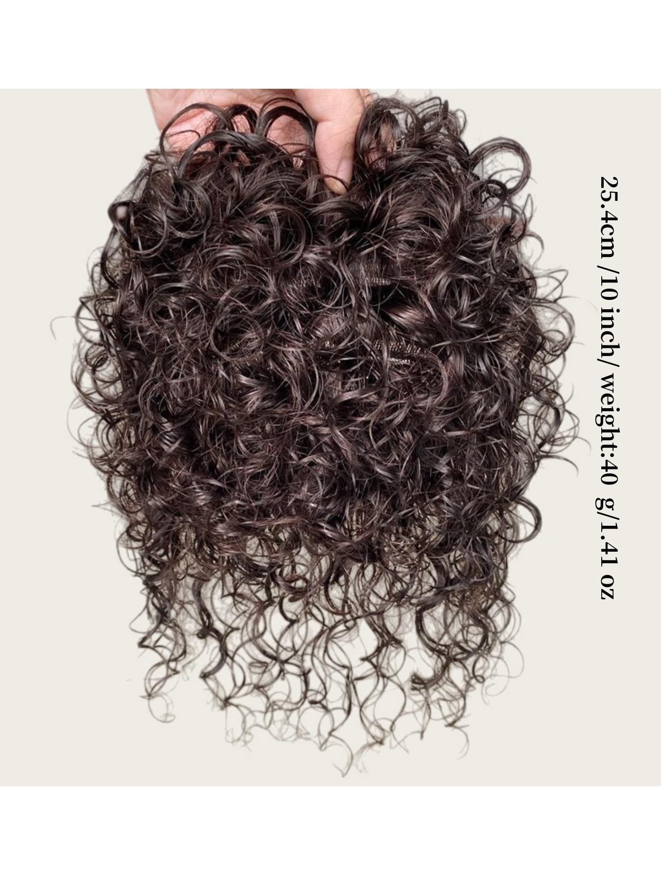 Human Hair Topper for Thinning Hair, 150% Density, 4 Inch Curly Wig European Virgin Hair Silk Base Clip-In Topper with main image 3
