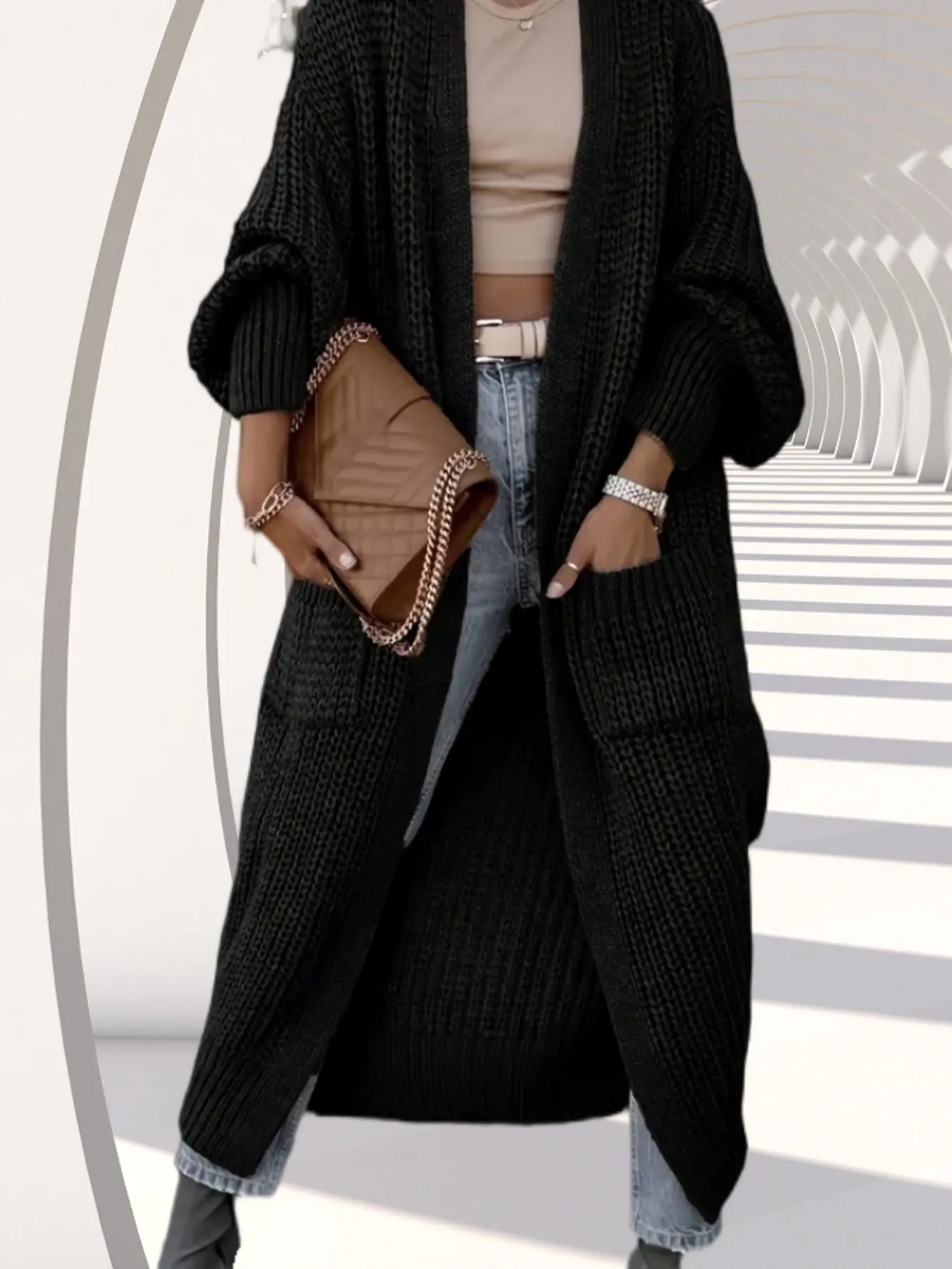 High-Quality Fashionable Women's Knit Cardigan, Pocket Sweater, Long Sleeve Fall Winter Casual Top, Stylish Outerwear for Ladies, Knitted Cardigan