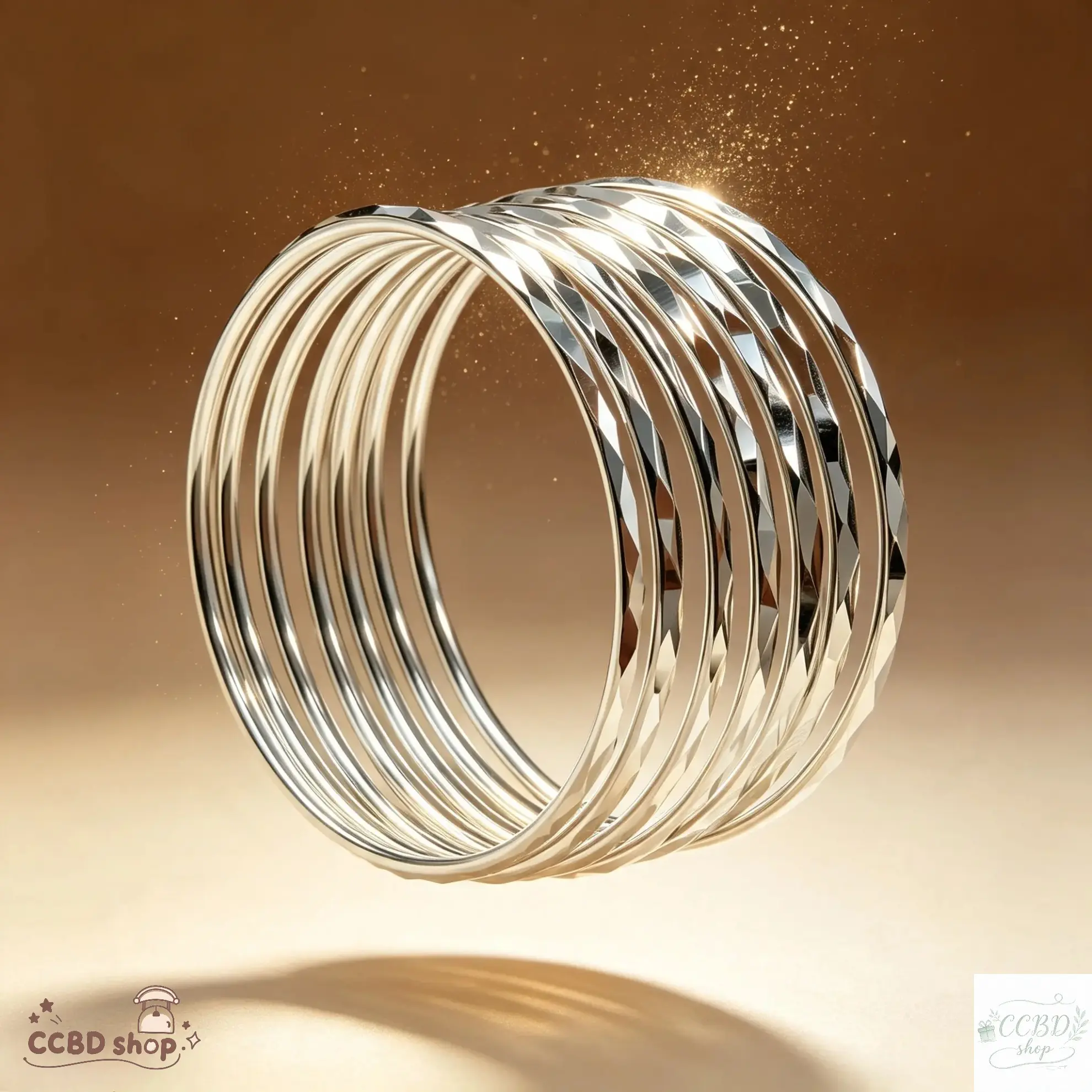 Women's 7Pc Stackable Bangle Set Silver-Plated Faceted Design, Copper-Based Layered Wrist Stack, Minimalist Thin Cuff Jewelry for Everyday, Parties & Gifts