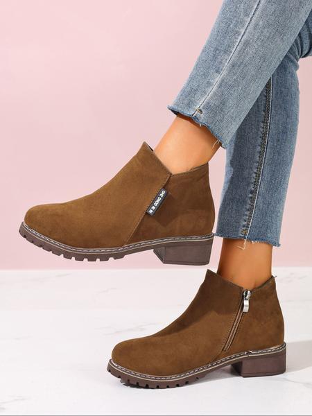 Women's low heel and short boot with side zipper design, high-end solid color design, available in sizes 36-43, stylish and comfortable French-style boots suitable for both autumn and winter wear, suitable for indoor and outdoor use.