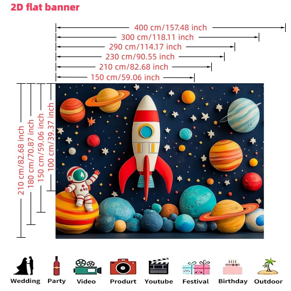 Astronaut Birthday Banner, Rocket, Planet, Space Astronaut, Polyester Decorative Background Cloth, Party Supplies, Home Decoration