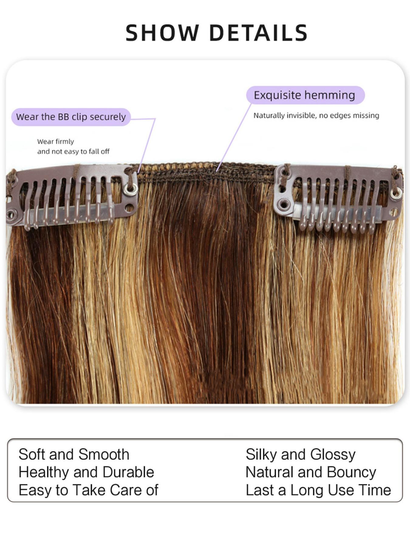 100% Human Hair Extensions, 14-24 Inches Natural Color, Invisible Clip-In Hair Pieces, Women's Hair Extension Set, Real Hair Clips, Straight Natural Hair