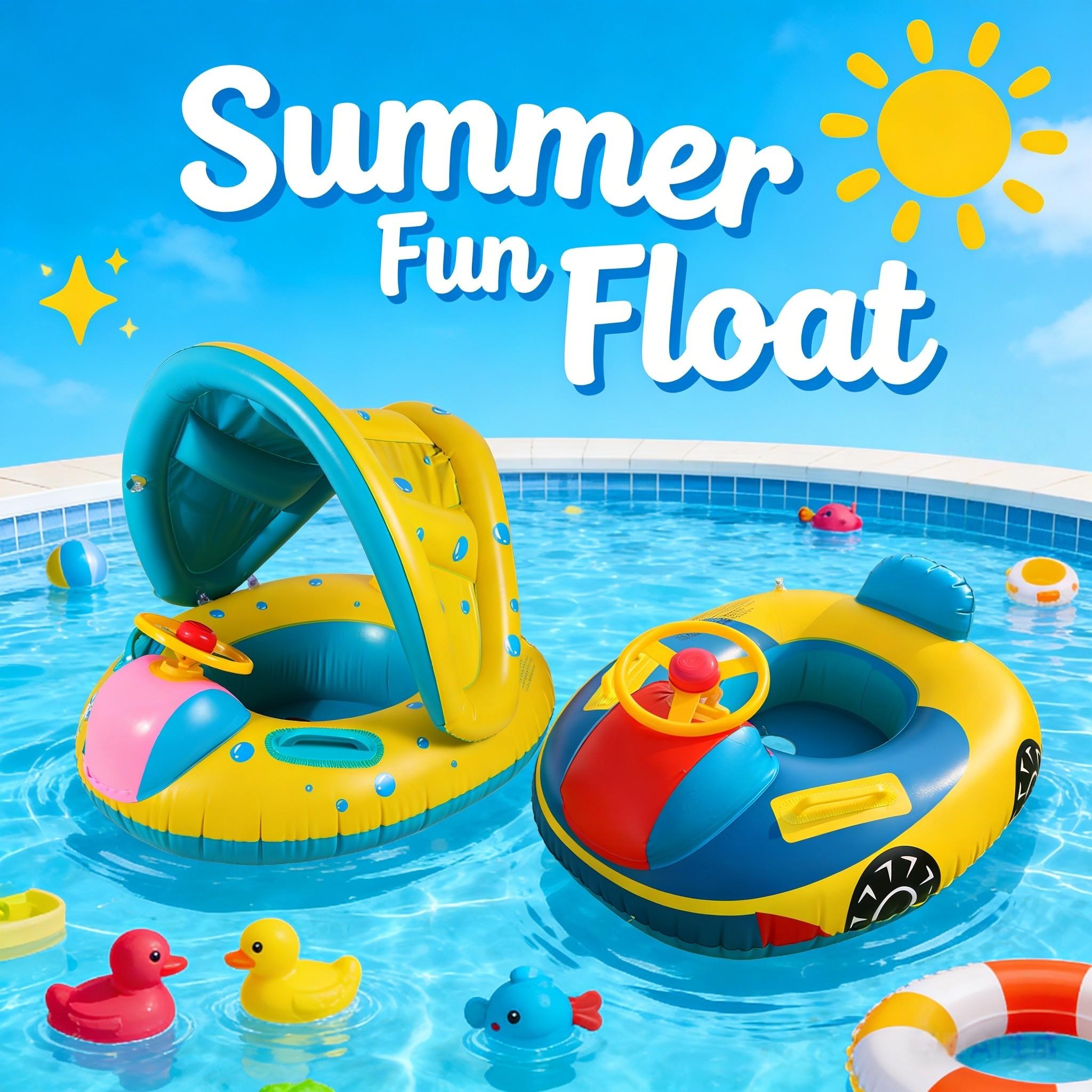 Bubble Print Shaded Inflatable Pool Float with Steering Wheel, Sun Protection, Interactive Driving Design, Thickened PVC, Fun Summer Water Play