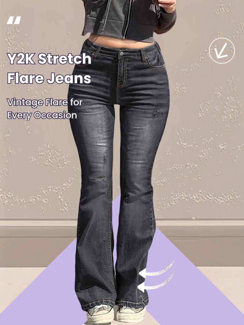 GILIPUR Y2K Women's Mid-Stretch Flared Vintage Wash Jeans, Women's Vintage Mid-Low Waist Waisted Flare Jeans, Starched Jeans Girls, 90s Outfits, Mom Jeans, Fit Jeans, Cute Bell-Bottomed, Denim Trousers For All Seasons And All Occasions，Kardashian Style
