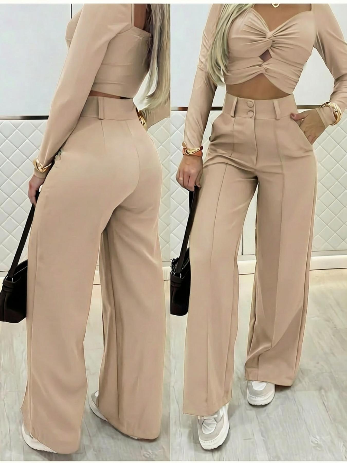 Simple double-breasted wide trousers, a versatile essential for commuting