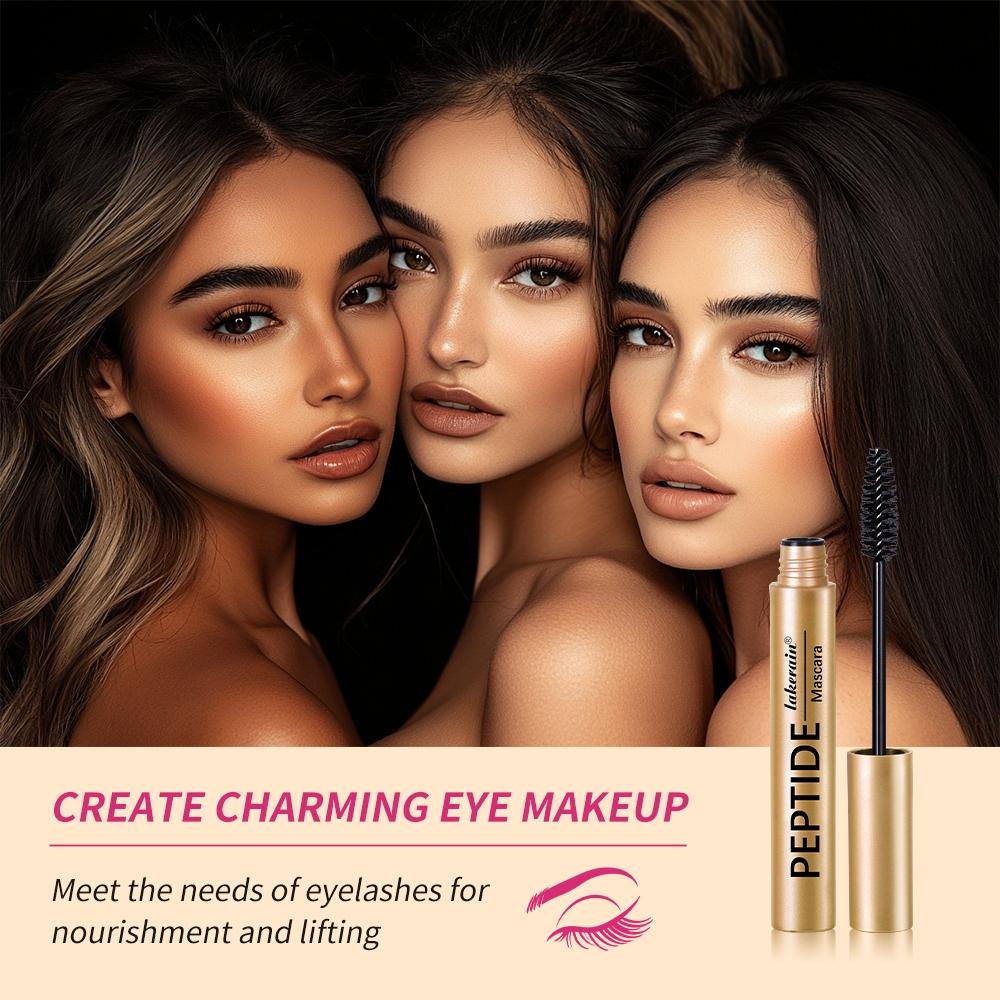 3 Counts Peptide Mascara, Lengthening & Volumizing Waterproof Mascara, Smudge-Proof, Clump-Free, Flake-Resistant Wear, Sweat for All-Day Fluttery Lashes​, Eyelash Makeup