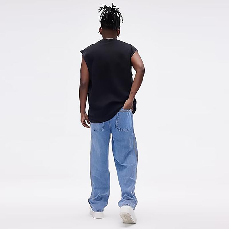 Men's Straight Leg Denim Pants Loose Fit Wide Leg Baggy Jeans Hip Hop Streetwear Trousers