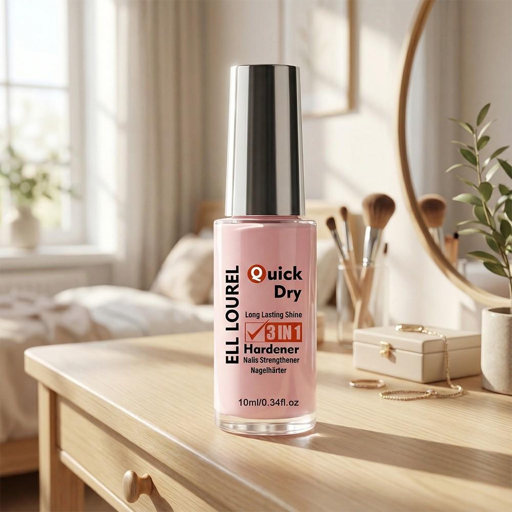 ELL LOUREL New Arrival 3 in 1 Natural Nude Pink Nail Hardener,Quick Dry, Alcohol-Free Formula, Designed to Strengthen and Nourish Thin and Soft Nails, Perfect Gift for Various Holidays, Nail Strengthener to Get Hard Nail Shield. Nail Care Solution