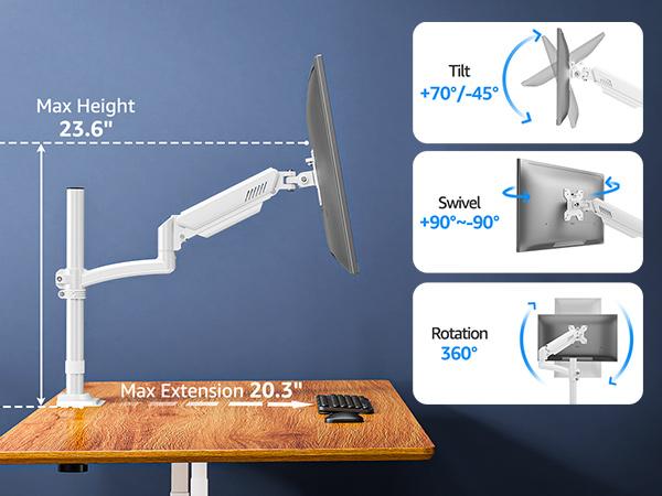 MOUNTUP Single Monitor Arm Holds 4.4-22lbs, Monitor Stand for Desk, Height Adjustable Monitors Mount for 32 27 24 22inch, Full-Motion Monitors Desk Mount with C-Clamp＆Grommet Base, MU6015W