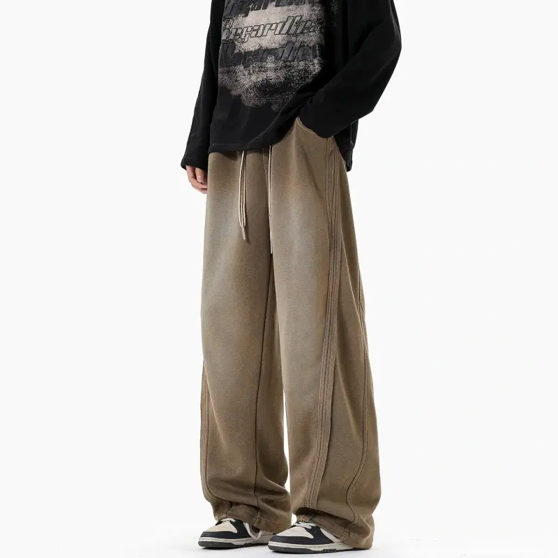 Washed retro wide‑leg sweatpants feature exposed side stitching details, adjustable drawstring waist, loose relaxed silhouette and soft thick fabric, vintage streetwear aesthetic easy to match with sneakers for daily casual outfits#sohochic