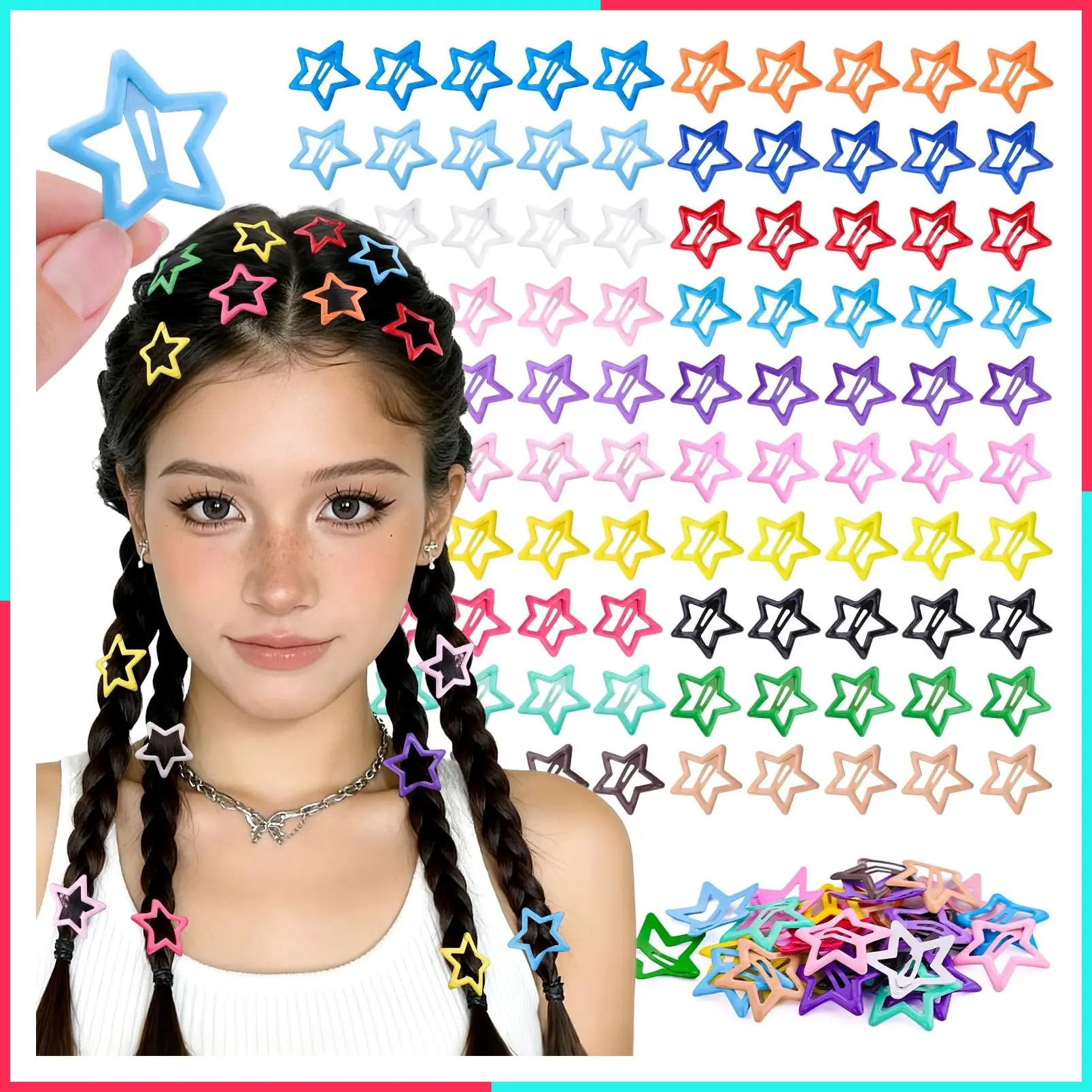 100PCS Colorful 1.18 Inch Y2K Star Hair Clips Barrette Accessories