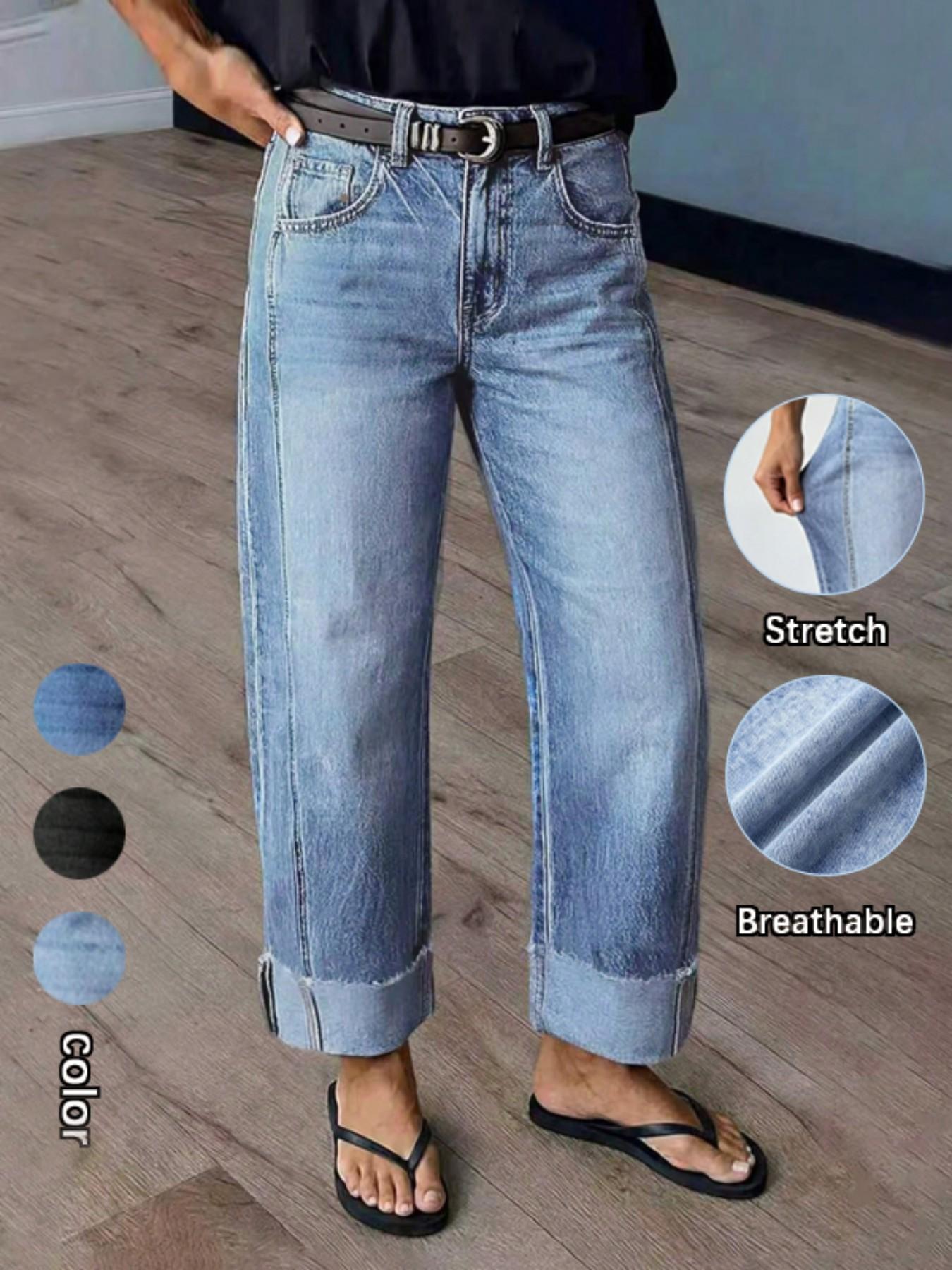 New Season Stretch Denim Straight Leg Pants, Women's Fashionable Washed Denim Jeans Casual, Versatile and Comfortable, Perfect for All Seasons, Ideal for Everyday Wear