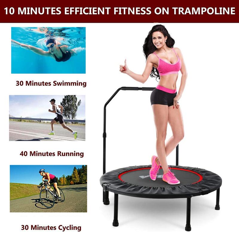 40'' Foldable Mini Trampoline Max Load 330lbs Fitness Rebounder With Adjustable Foam Handle Exercise Trampoline For Adults Indoor Garden Workout