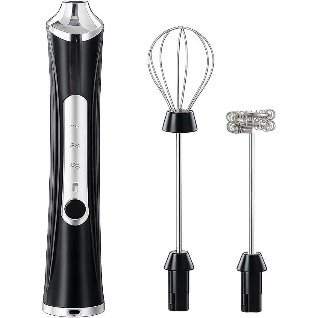 Rechargeable Milk Frother Handheld, Electric Coffee Frother with 2 Whisk, 3-Speed  Drink Mixer, USB-C, Milk Foamer for Coffee,Latte,Cappuccino,Matcha & HotChocolate(Black no Stand)