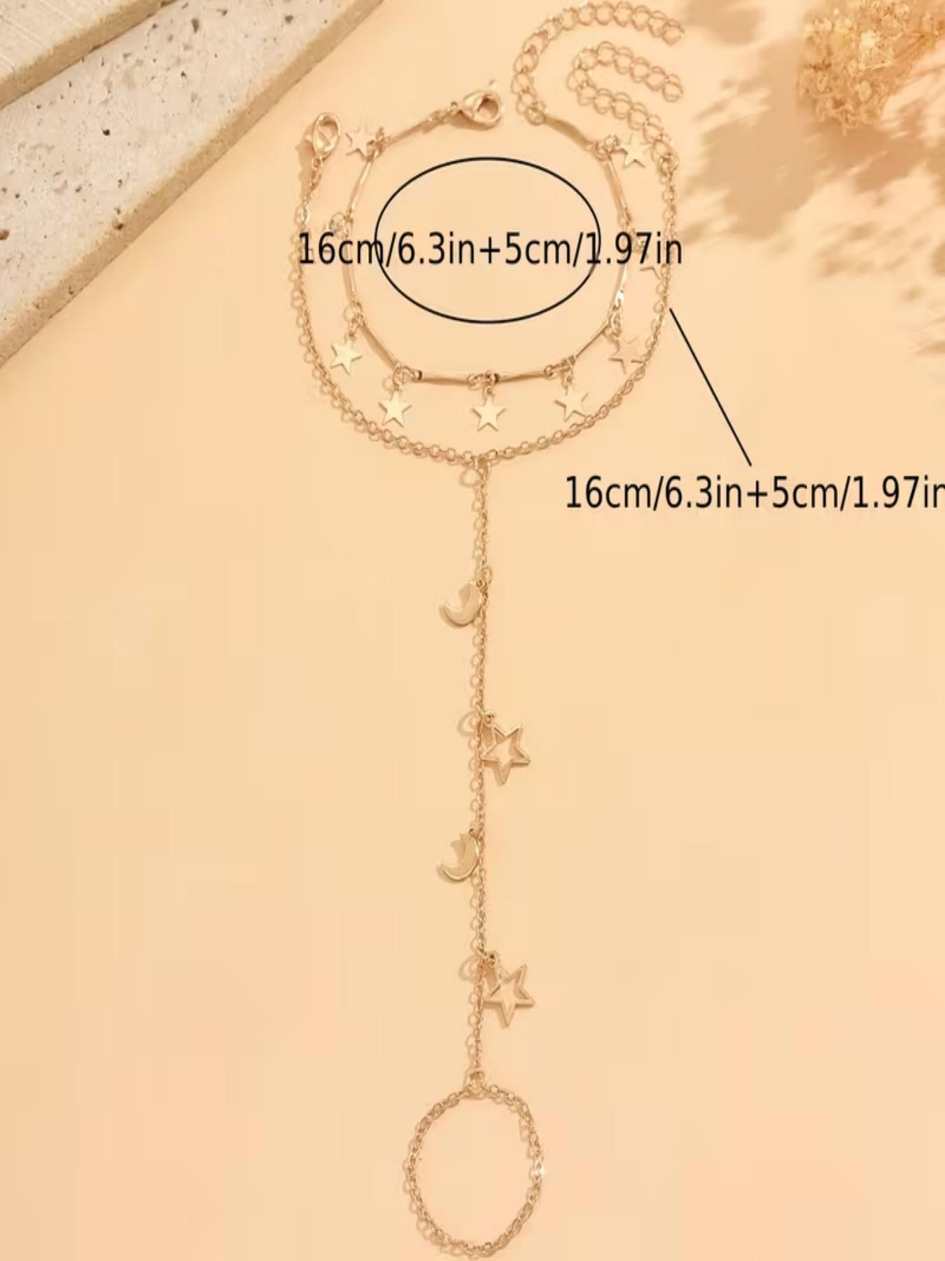 2pc Layered Bracelet, Retro Star Moon Design, Multi-Layer Connected Finger Bracelet, Casual Women's Accessory, Birthday Gift