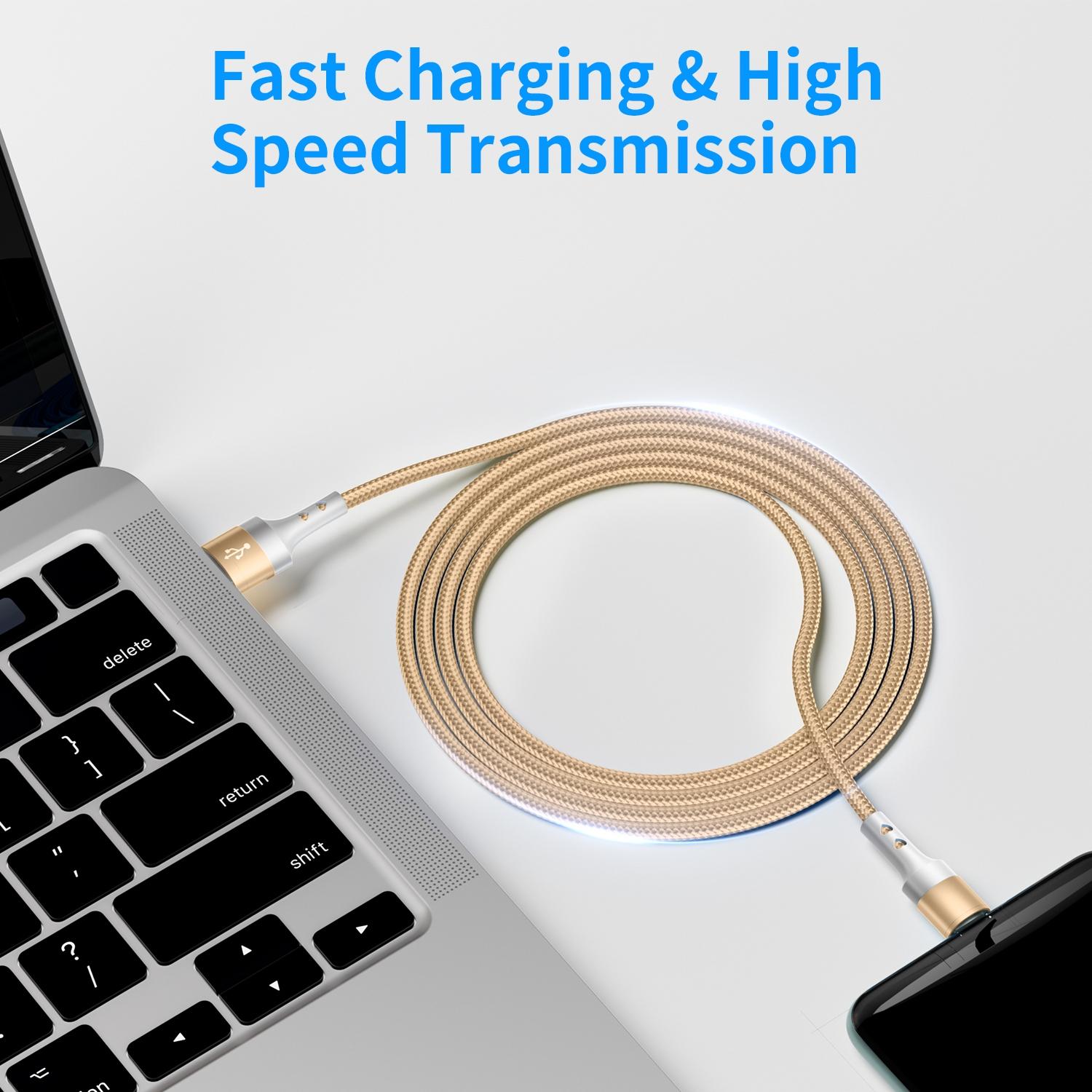 USB Charging Cable (5 Pack/3 Pack/2 Pack), Colorful Nylon Braided Quick Charging Cable for Samsung Galaxy S24, S23, S22, S21, S20, Headphones, Tablet, Laptop, etc. (3ft/6ft/9ft)