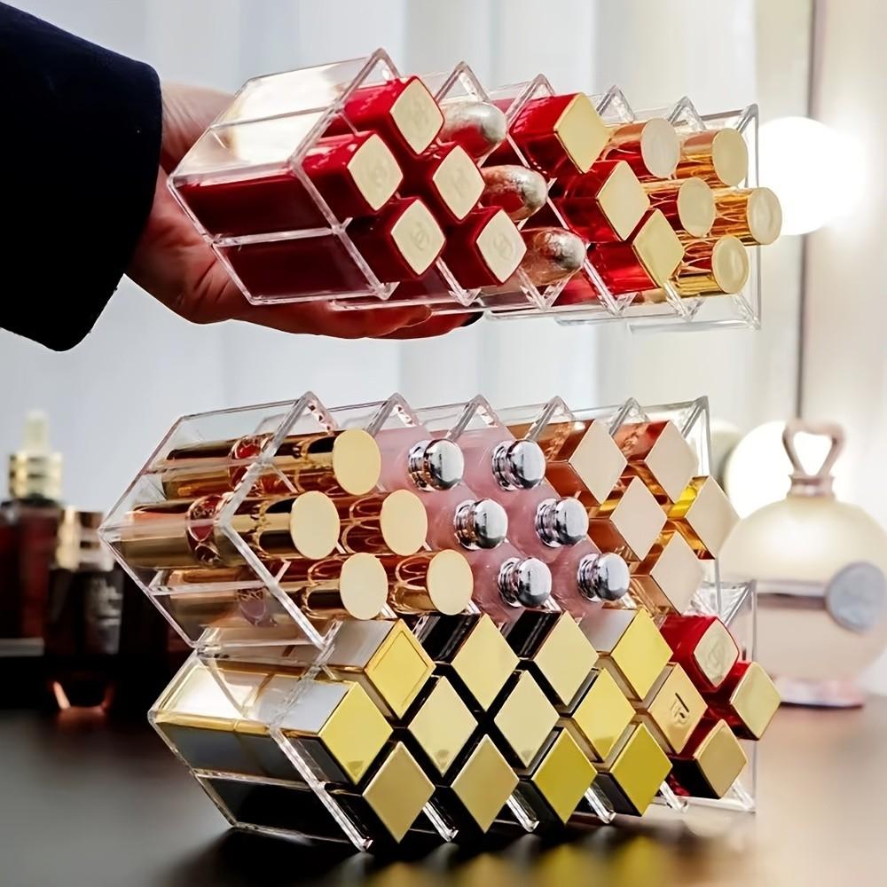 Lipstick Organizer Box, Large Capacity Layered Storage Rack, Makeup Vanity Shelf, Trendy Lipstick Display Stand, Desktop Organizer, Clear Acrylic Organizer