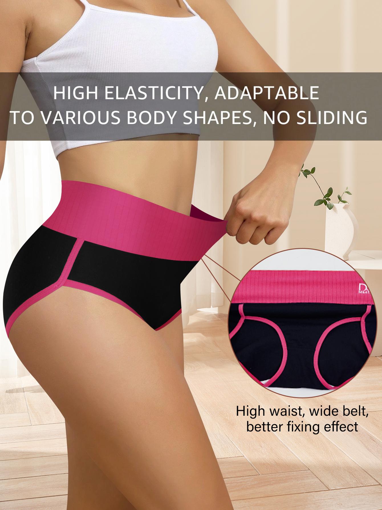 QUAST 5 Pieces High-Waist Seamless Breathable Women's Underwear,Tummy Control and Hip Lifting Sports Briefs,Comfortable Soft Stretch Panties,Multicolor Fashion Briefs Womenswear,Suitable for Daily Wear,Spandex Thong,S-XXL