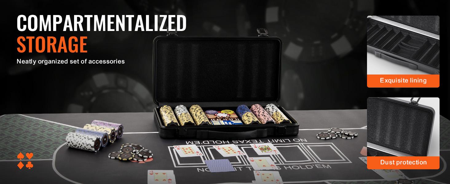 VEVOR Poker Chip Set, 300-Piece Poker Set, Complete Poker Playing Game Set with Carrying Case, Heavyweight 14 Gram Casino Clay Chips, Cards, Buttons and Dices, for Texas Hold'em, Blackjack, Gambling