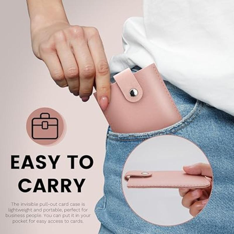2pcs Women's 5 Card Slots Leather Credit Card Holder, Business Card Case, Ultra-Thin Button Closure Pocket Wallet, Travel-Friendly Stackable Design