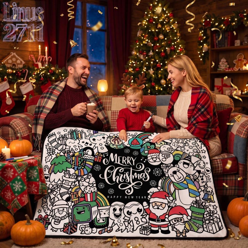 DIY Christmas Coloring Blanket for Kids, Soft Sherpa Fleece Graffiti Throw Blanket, Washable Color Your Own Art Blanket, Parent-child Interactive Craft Activity Supplies, Creative Christmas Family Game Toy, Custom Handmade Holiday Decor, Fun Educational G