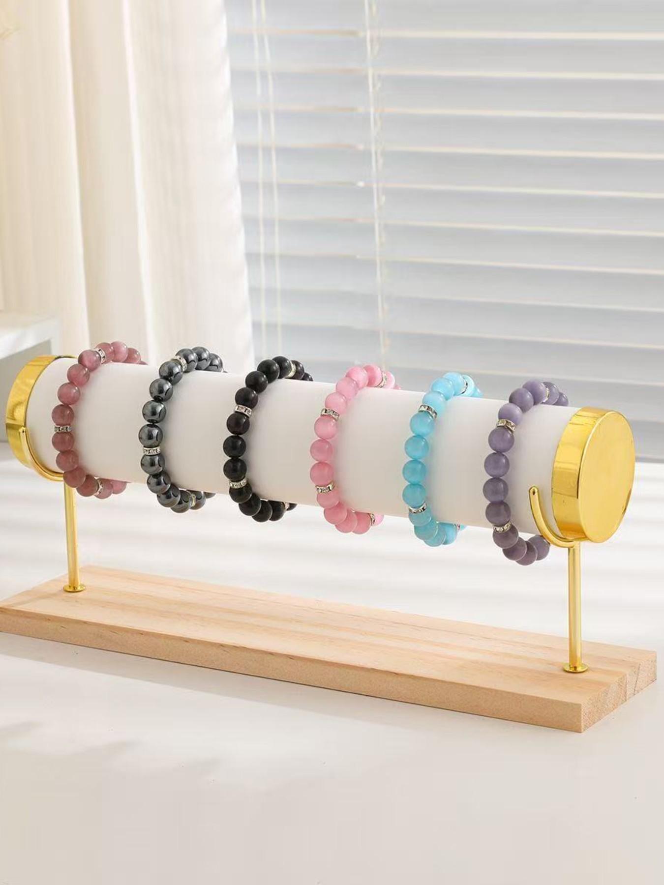 1pc Solid Wood Jewelry Display Rack, Multi-Layer Velvet Bracelet Organizer, Watch and Wristband Stand, Night Market Stall Jewelry Shelf