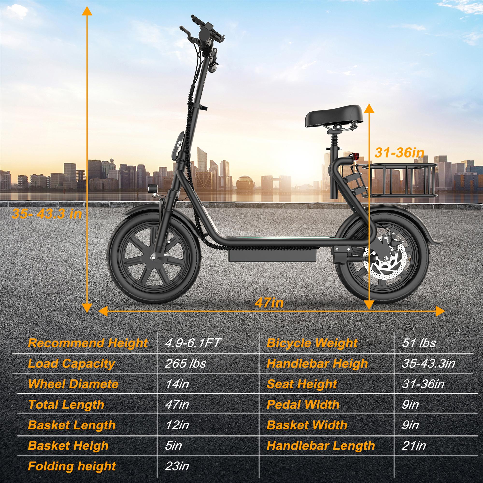 Electric Scooter for Adults with Seat,48V 10.4Ah Battery, Top Speed 22 mph, Driving Range 21-27 Miles, Pet-Friendly Design with Rear Basket