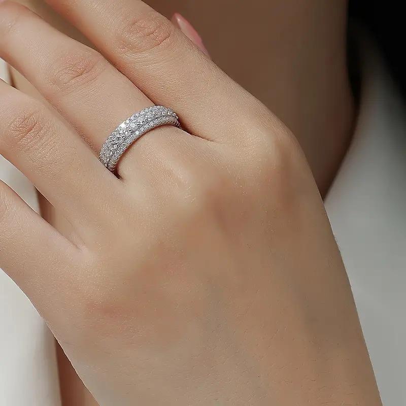 Delzzad S925 VVS Synthetic Moissanite Hip Hop Style Unisex Circle Ring Engagement Wedding Anniversary Gift for Women Men