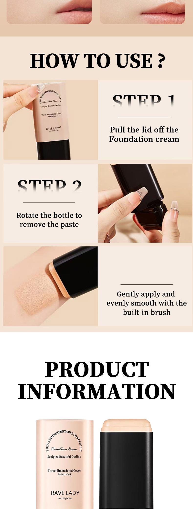 Rave Lady 5-Color Dual-Ended Waterproof Concealer Stick Full-Face Use for Daily Commute High Waterproof Long-Wearing Hydrating Moisture Moisturizer Flawless Coverage Foundation Makeup