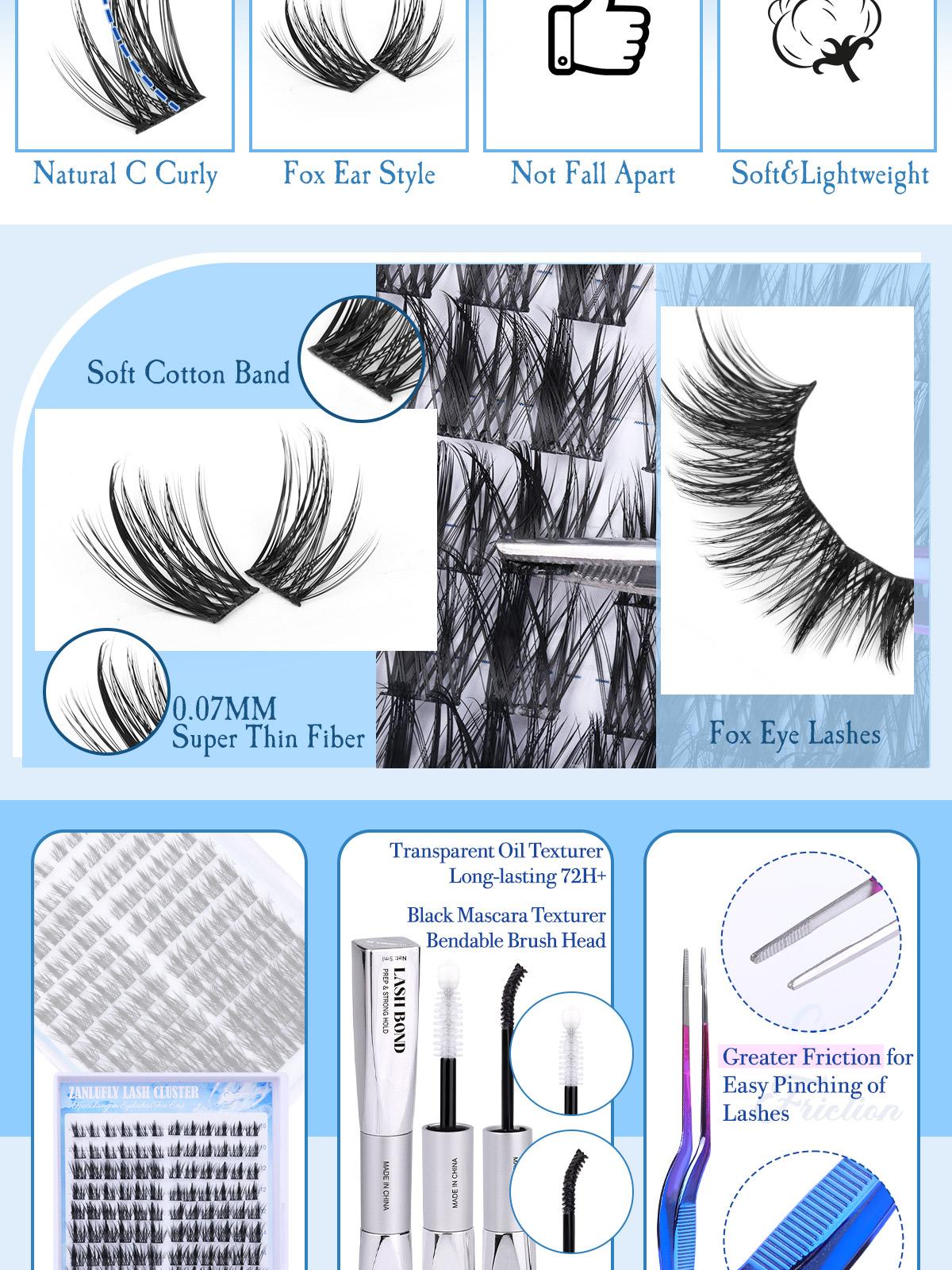 zanlufly Lash Extension Kit Fox Eye Lash Clusters  Manga Cat Eye Lash Extensions C Curly Anime Lash Extension Kit Comestic Makeup TikTokShopBlackFriday