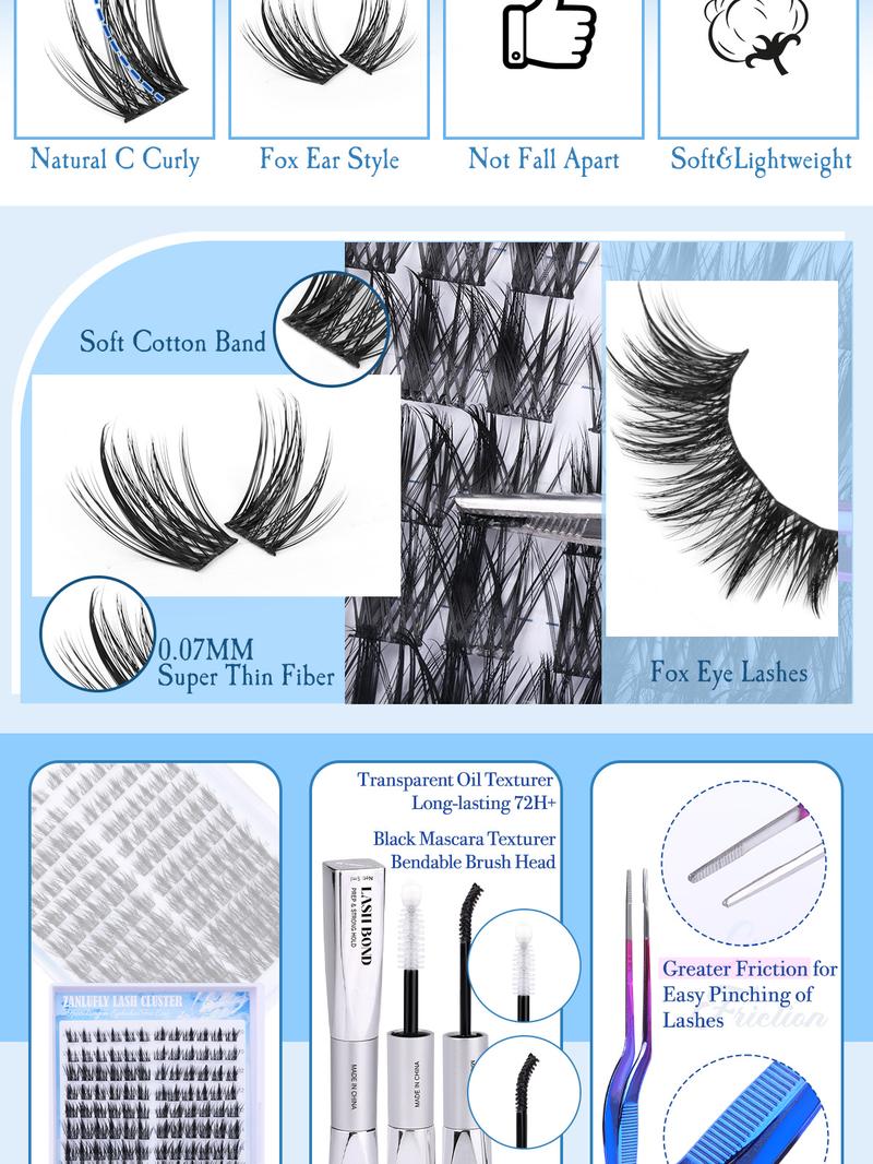 zanlufly Lash Extension Kit Fox Eye Lash Clusters  Manga Cat Eye Lash Extensions C Curly Anime Lash Extension Kit Comestic Makeup TikTokShopBlackFriday