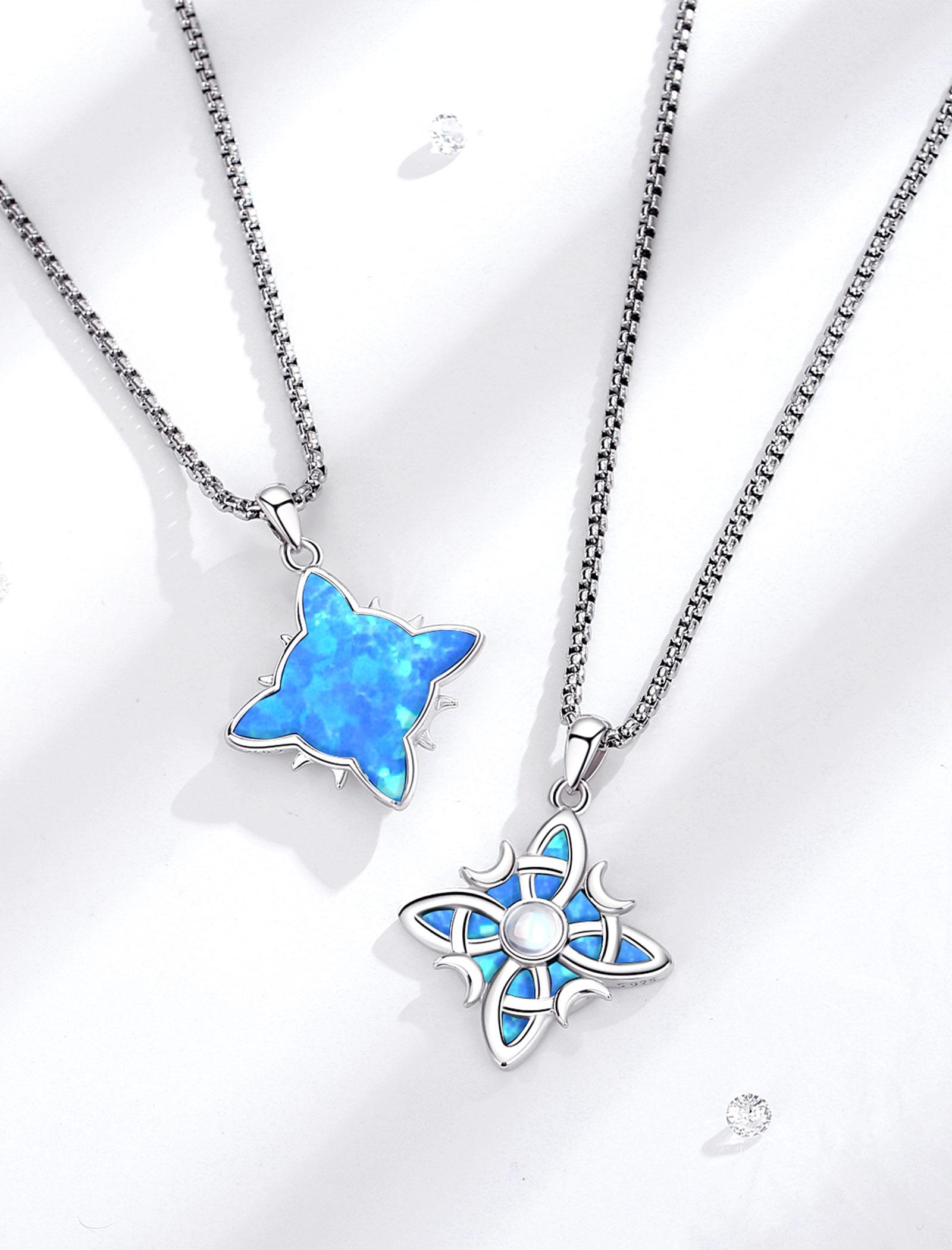 Sterling Silver Witch Knot Necklace, Nudo de Bruja Pendant, Celtic Knot Amulet with Blue Opal, Witchy Gift for Her, Pagan Protection Jewelry