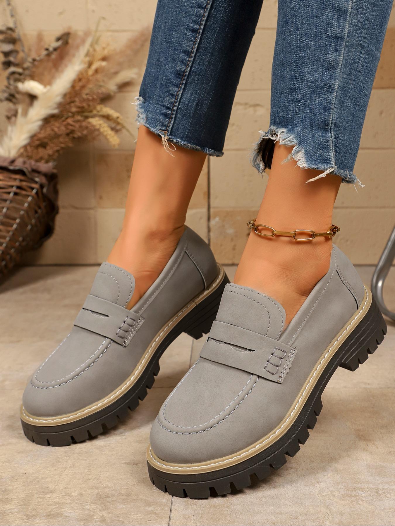 Women's Fashion Thick Sole Loafers, Cross Strap Design, One-Step Slip-On, Casual Comfortable All-Season Shoes, Perfect for Walking, Footwear