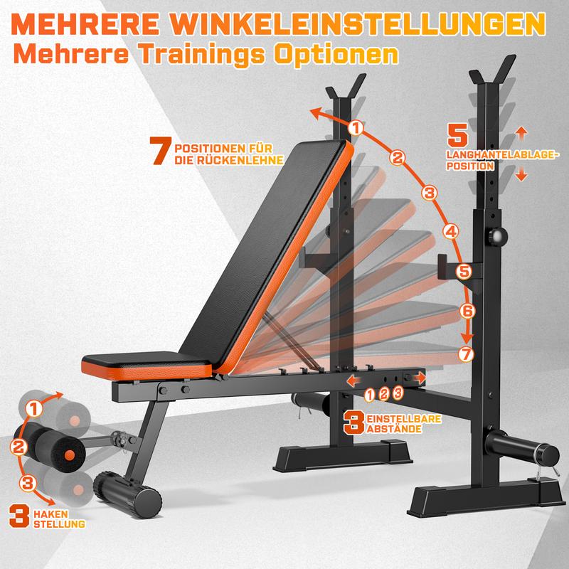 Bearbro 770lbs 5-in-1 foldable work bench, multi-functional work bench, Olympic fitness training comprehensive training bench with squat rack, suitable for full-body strength training in home gyms