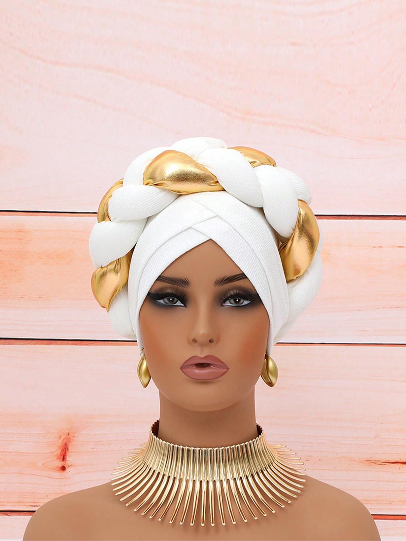 Women's Knitted Headscarf Hat, Braid Design, Puff Ball Style, Comfortable Fit for Daily Wear & Parties, Turban Hijab, Turban Wrap, Fashion Hair Scarves