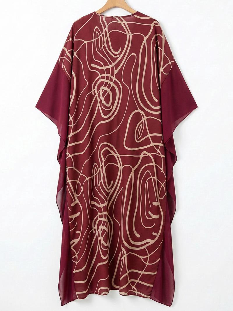 EDOLYNSA Kaftan Dresses for Women printing Moo Moo Dress cozy beach wear vacation Boho Chiffon ruffle edge bathing suit cover up muumuu caftan Boho Casual Kaftan daily wear Q1877