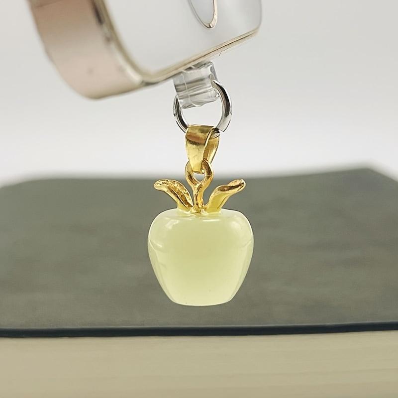 2 Pcs、3 Pcs、1 Pcs Glowing Apple-shaped Phone Dust Cap - Acrylic, Glow-in-the-Dark Design, Gold Leaf Details, Elegance Phone Accessory, Dust Protection, Phone Dust Cover | Gold Leaf Accents | Acrylic Phone Charm