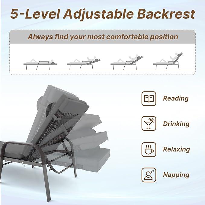 Kullavik Lounge Chair for Outside,3 Pieces Chaise Lounge Outdoor Folding Pool Lounge Chairs（with/without rattan arms）Including Table Rattan Patio Furniture Set